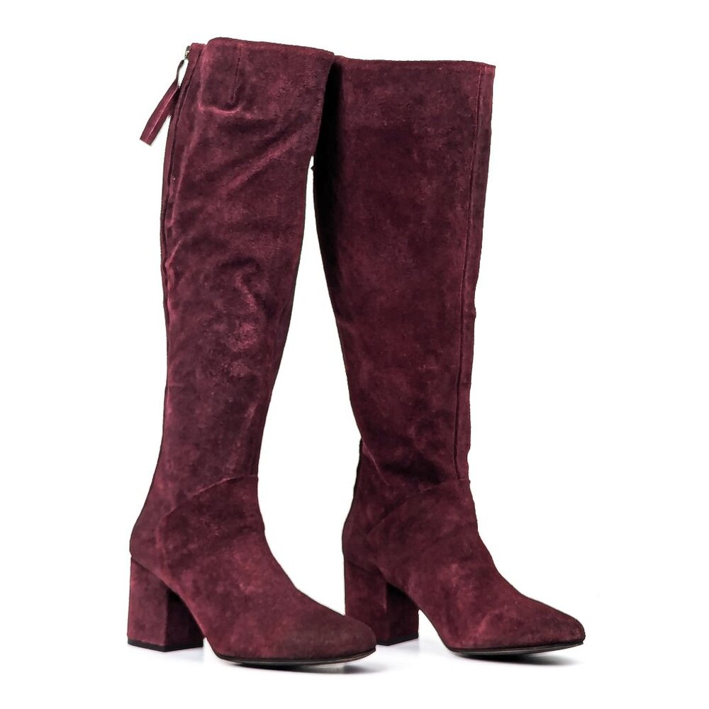 Free People Women Star Burgundy Distress Suede Retro 60s Zip Boots sz 8US EUR 38